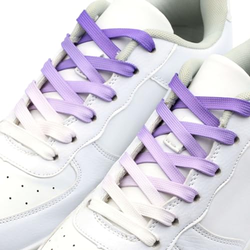 Image of Flat Colorful Shoelaces Gradient Rainbow Shoe Lace Shoestring 2 Pair