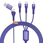 100W USB C Cable 3 in 1 Multi Charging Cable - 3M Nylon USB A/USB C to Lightning/Type C/Micro 3 in 1 Charger Cable Universal Type C 100W Fast Charging for iPhone Android Laptop iPad MacBook, Blue