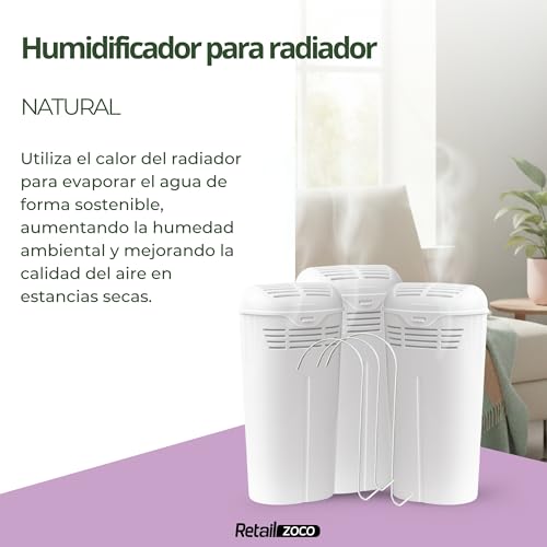 Miniatura 2 de Techzoco Humidificador Para Radiador, Humidificador Universal Con Gancho Para Colgar Flexible, Humidificador Sostenible, Apto Para Todos Los Calentadores, Plástico, Incluye Ganchos, Blanco, 3 Unidades