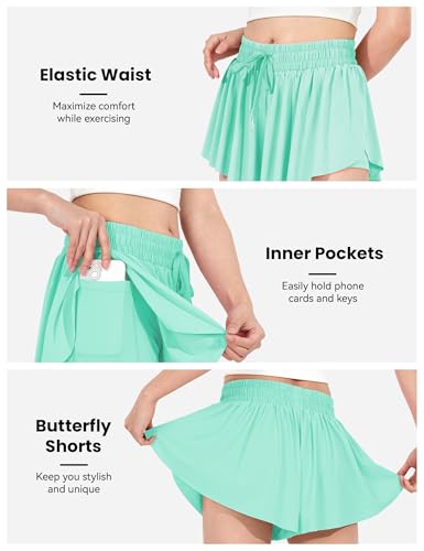 Image of JOCMIC Girls Flowy Shorts, 2 in 1 Preppy Butterfly Shorts with Spandex Liner for Cheer Athletic Gym Teens Casual Clothes
