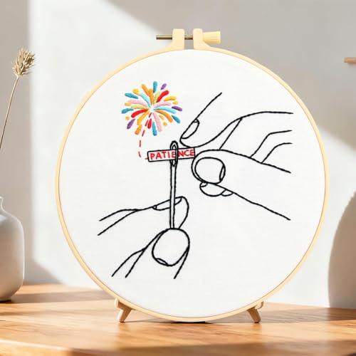 Image of Beginner Embroidery Starter Kit, Easy Hand Embroidery Kits for Beginners Adults, Stamped Cross Stitch Kits for Beginners Adults Craft Kits for Women, Entire Set of Embroidery Supplies & Video Tutorial