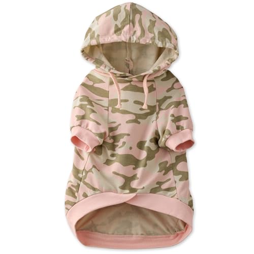 Pet Passion Rocky – The Original Lightweight Hooded Tee 100% Organic Cotton Dog Hoodie Pet Coat Sweater for All Sized Dogs, Pink Camo, X-Small (5-12 lbs)