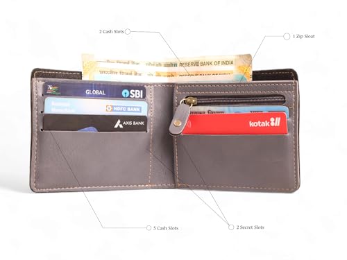 Image of Men's Personalized Wallet I Customized Slim Stylish Leather Purse with Name & Charm I Unique Birthday Anniversary Gift for Men Boy Love Husband Employees Clients - (Grey)