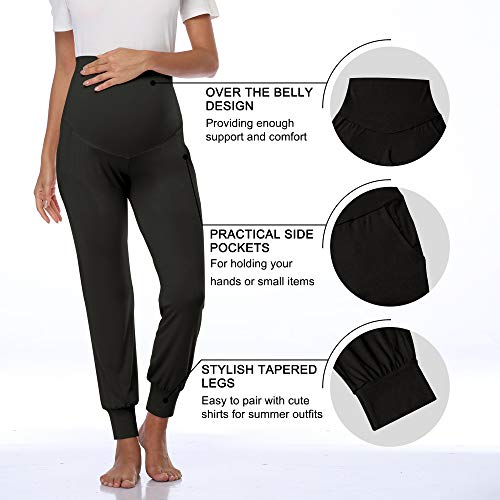 Amposh Women's Maternity Pants Stretchy Lounge Workout Pants Casual Loose Comfy Pregnancy Joggers With Pockets(Black, M) #TOP1