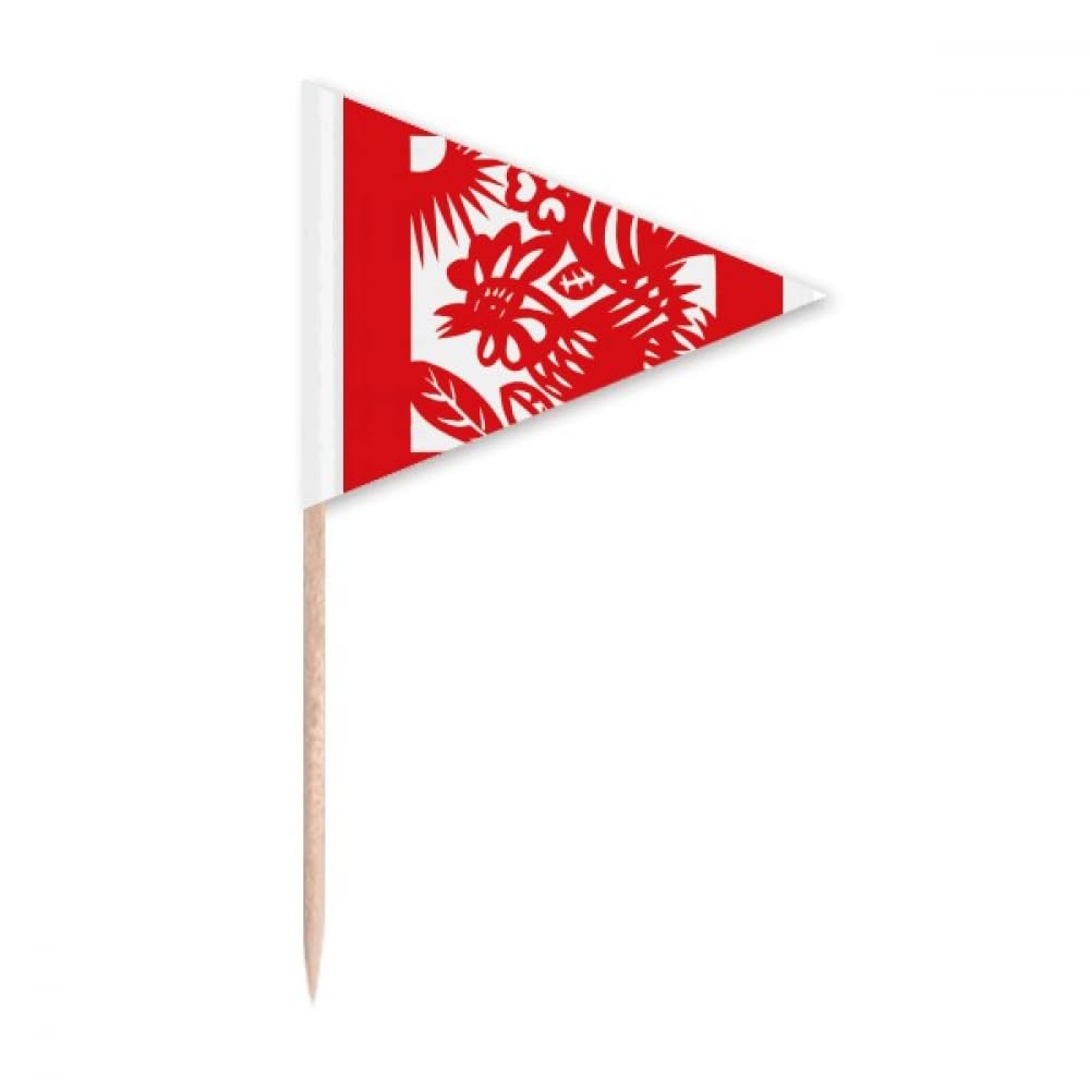 Paper-cut Rooster Animal China Zodiac Toothpick Triangle Cupcake Toppers Flag