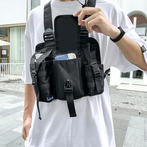 Yuehuamech Tactical Chest Rig Pack Men Multi Pocket Airsoft Pouch Bag Running Vest Combat Harness Radio Chest Crossbody Bags Holster Vest Military Shoulder Bag for Hunting Outdoor EDC - Image 7