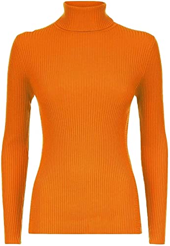 Image of FASHION MY LOVE Women Ladies Ribbed Stretch Polo Turtle Neck Rib Top Jumper UK Size S/M-XXXL Orange