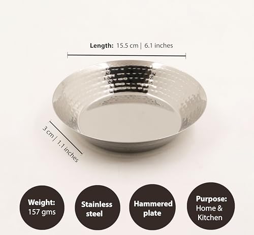 Image of Spillbox Stainless Steel Hammered Parat l|Quarter Plates| Snack Plate|Nasta Plate| Dessert Plate Set| Side Dish Plate |Mirror Finish| BPA Free- Hammered Parat Plate (Small)