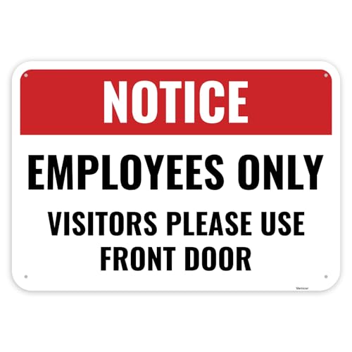 1PC Employee Entrance Only Sign, 10 x 7 Inches - Aluminum Employees Staff Only Beyond This Point - Visitors Customers Please Use Front Door