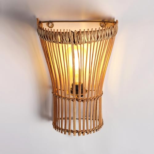 Image of Habere India-All the Cultures Fabricating India Wall Mount Lamp Lights | Bedroom Lights for Walls | Lamps for Living Room Decoration | Rattan Wall Lamp - Semicircular (M: 30 * 21 * 14 cm)