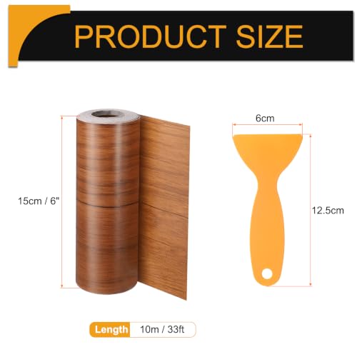 Image of HARFINGTON Wood Grain Repair Tape 6 Inch x 33ft Self Adhesive Repair Patch Tape Simulated Wooden Floor Tapes with Plastic Scraper for Tables Doors Windows Furniture, Dark Brown Wood