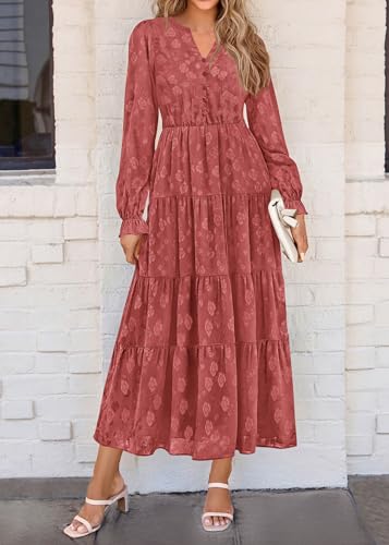 Image of KIRUNDO Spring Wedding Guest Dresses for Women 2026 Maxi Floral Long Sleeve Elegant Ruffle Tiered Flowy Party Long Dress