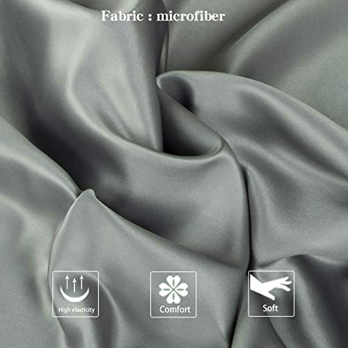 NTBAY 2 Pack Zippered Satin Pillow Cases for Hair and Skin Luxury King Hidden Zipper Pillowcases Set of 2, 50x90 cm, Dark Grey - Image 2