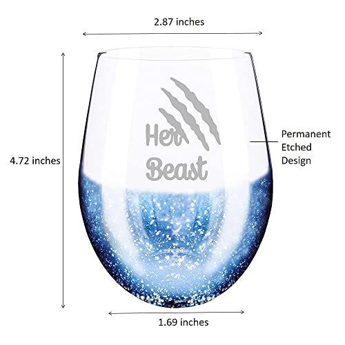 Gifts For Husband From Wife, His Beauty Her Beast Hand Etched Stemless Glitter Wine Glass Idea Gift For Couple #TOP3
