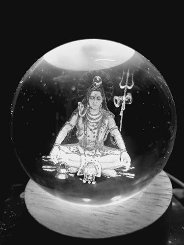 Image of 3D Shiva Crystal LED Ball USB Night Light, 6 Cm Glass Ball Night Lamp With Woodern Base, Decorations Gifts For Men & Women Meditation Or Relaxation