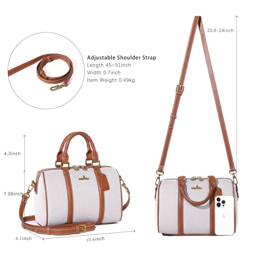 Image of Angel Kiss Women Satchel Purses and Handbags Vegan Leather Boston Barrel Bag Top Handle Shoulder Purse with Crossbody Strap | Vegan Leather