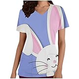 yiouyisheng Ostern Kasacks Damen Pflege Motiv Easter Kasack Damen Sommer Frühling Damenkasack Schlupfhemd Bluse Kurzarm Tunika Schlupfkasack Damen Pflege