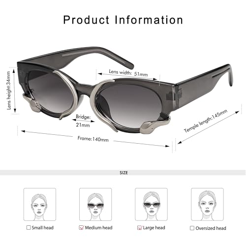 Trendy Sunglasses for Women Men Vintage Narrow Cateye Metal Snake Sunnie Y2k Accessories AP3621