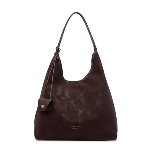 HICARRY Sac à main en daim pour femme - Vintage - Uni - Sac fourre-tout - Sac fourre-tout souple - Rétro - Sac à main - Sac à bandoulière pour femme, marron