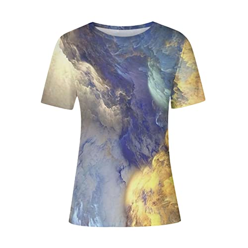 3D Cat Print T Shirt For Women Casual Short Sleeve Cute Print Graphic Blouse Crew Neck Loose Tops Solid Color Shirts #TOP2