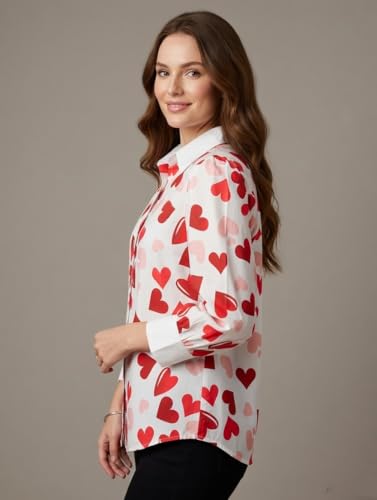 Image of GRECIILOOKS Printed Shirts for Women`s | Stylish Heart Print Full Sleeve Shirt for Women | Comfortable Rich Collared Womens Shirt |Casual Trendy Outfit