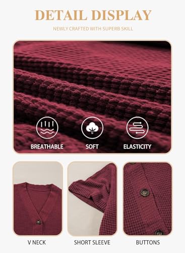 Image of Eytino Womens Plus Size Tops Casual V Neck Short Sleeve Waffle Knit Button Down Shirts(1X-5X)