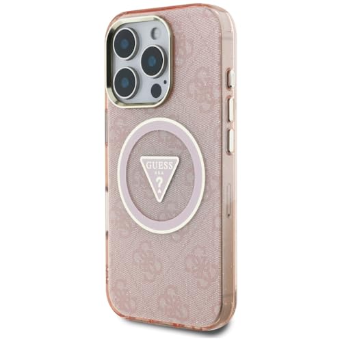 Coque iPhone 16 Pro Max Guess antichoc Rose pailleté compatible chargeur MagSafe