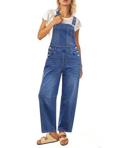 luvamia Denim Jumpsuit for Women Overalls for Women One Piece Jumpsuits Loose Fit Bib Overalls Womens Denim Overall Jumpsuit for Women's Bib Overall Baggy Barrel Classic Blue Size Medium Fits US 8-10