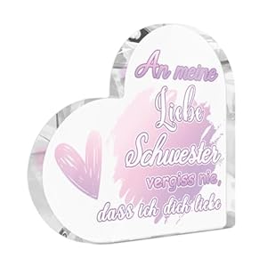 Putuo Decor Zuster acryl hartdecoratie – liefdevolle tafeldecoratie met spreuk, cadeau voor zus