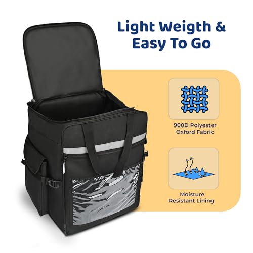 Image of Multipurpose Delivery Bag - Extra Large Backpack for Courier, Grocery, E-Commerce & Catering Use, Travel & Luggage Check-in Bag (Black, 15x15x20 inch)