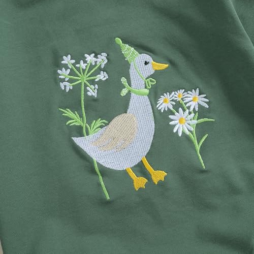 Newborn Baby Girl Fall Clothes Silly Goose Floral Embroidery Long Sleeve Sweatshirt Bubble Romper Animal Farm Outfit4