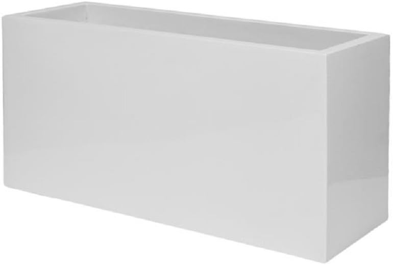 Pottery Pots White Rectangular Fiberstone Planter Box Indoor Outdoor Flower Pot – 16”H x 12”W x 32”L - Flower Planters