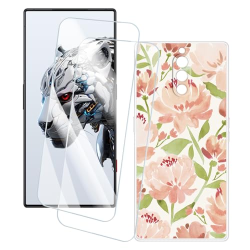 OAGELIM 2�Z�b�g �X�N���[���v���e�N�^�[ + �P�[�X ZTE Nubia Red Magic 8S Pro+ (6.8 �C���`) �Ƃ̌݊������� �A�[�e�B�X�e�B�b�N�J�X�^���v�����g�J�o�[�Ƌ����K���X�t�B���� �X�N���b�`�h�~ (��)