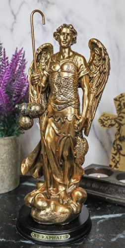 Ebros Byzantine Catholic Church Archangel Raphael With Staff And Healing Oil Statue 8" Tall Saint Rafael The Archangel God's Healing Decorative Figurine #TOP5