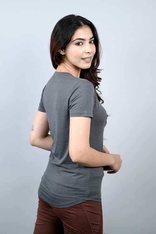 Image of Mlada Luxury Athleisure T Shirt Polyester Stretch Knit T-Shirt Full Length Moisture Wicking, Breathability, Compression for Gym, Workout and On-The-Move for Women