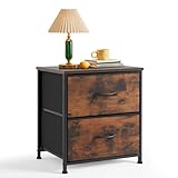 Nightstand Set of 2, Small 2 Drawer Dresser End Table Bedside Furniture, Wooden Top Fabric Bins for Bedroom, Closet, Entryway, Dorm, 11.8' D x 18' W x 20', Brown