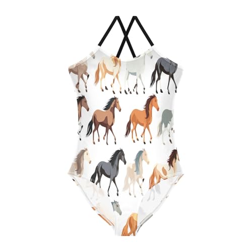 Cute Horse White Bathing Suits for Toddlers, Summer Swimsuits Girls, Beach Swimsuit