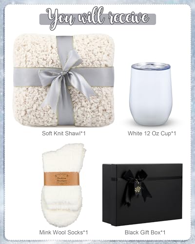 Chuarry Women Blanket Christmas Gifts Set Include 1 Soft Wrap Knit Blanket 12 oz Tumbler 1 Pair Sock with Gift Box2