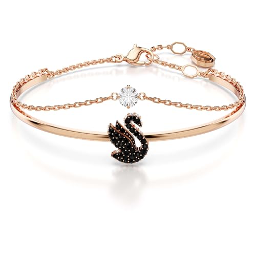 Swarovski Brazalete Swan, Cisne, Negro, Baño tono oro rosa