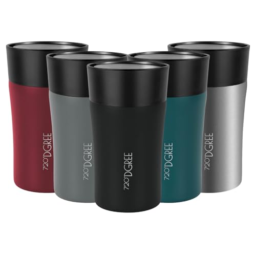 720°DGREE Thermobecher 210ml “PleasureToGo 2.0” - 3 Größen, 3h Heiß, 6h Kalt, Auslaufsicher, BPA-Frei, Hygienisch, 360° Trinköffnung - Schlanker Travel Mug, Thermo Becher To Go - Schwarz