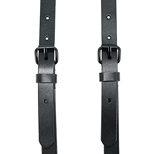 Lawevan Men's Black Genuine Leather Steampunk Y Suspenders With 3 Snap Hooks Great For Wedding & Part #TOP7