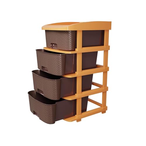 Image of Jefa Plastic Modular Drawer Storage Organizer | Multipurpose Storage Chest with Anti-Slip Design | Large Capacity Drawer Rack for Clothes, Shoes, Office & Home Use (Brown, 4)