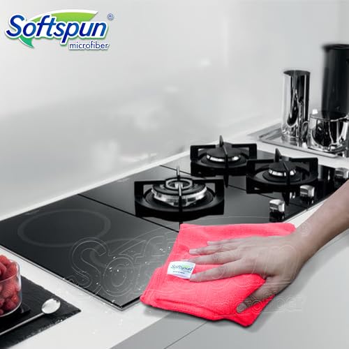 Image of SOFTSPUN Microfiber Cleaning Cloths, 5pcs 30x30cms 340GSM Red! Highly Absorbent, Lint and Streak Free, Multi -Purpose Wash Cloth for Kitchen, Car, Window, Stainless Steel, Silverware.