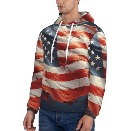 Men's Fleece Pullover Hoodie Long Sleeve Hooded Stars and stripes Sweatshirt Casual Shirts With Pockets Small Black3
