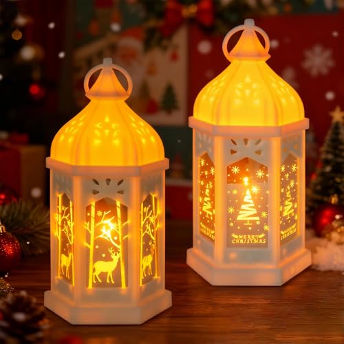 2 Stück Weihnachtsdeko Laterne Weihnachtslaterne mit Warmweißes LED...