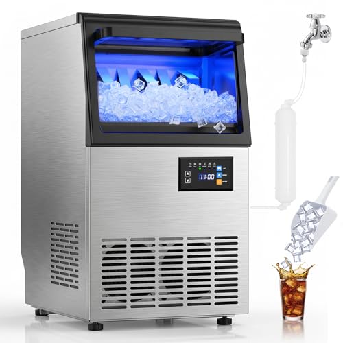Image of SOZT Under Counter Ice Maker, Gourmet Ice, 100LBS /24H, 25LBS Capacity | Commercial Ice Maker Machine, Non-Clumping Design, Freestanding Hat Ice Cube Maker for Home, Bar, Restaurant, Office