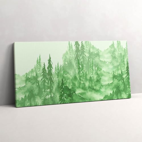 Forêt verte peinte sur tableau photo sur toile géant au design panoramique