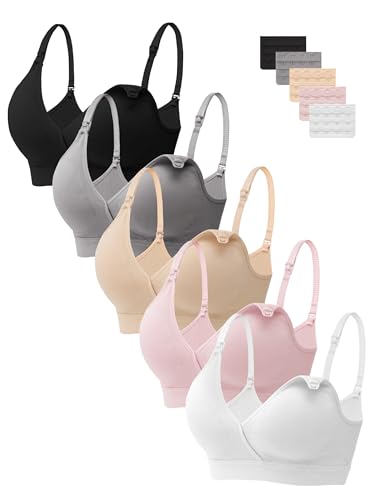 Image of HBselect Nursing Bras for Breastfeeding, Seamless V Neck Maternity Bra Wireless Women Pregnancy Postpartum Bra Sleep Bralette