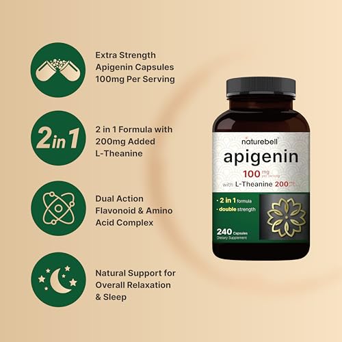 NatureBell Apigenin 100mg with L-Theanine, 240 Capsules (50mg Apigenin Per Capsule) – Extra Strength Sleep & Relaxation Supplement – Bioflavonoid, Antioxidant, & Amino Acid Complex – Non-GMO - Image 4