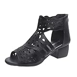 ZTFYKLIN Sandalias Mujer Verano Negro De Para Mujer, Tacón Grueso, Medio, Gruesa, Pez, Cremallera Informal Hueca Black, 39 Romanas Sandalia Tacon Dorada Cuña Alpargatas Planas Esparto
